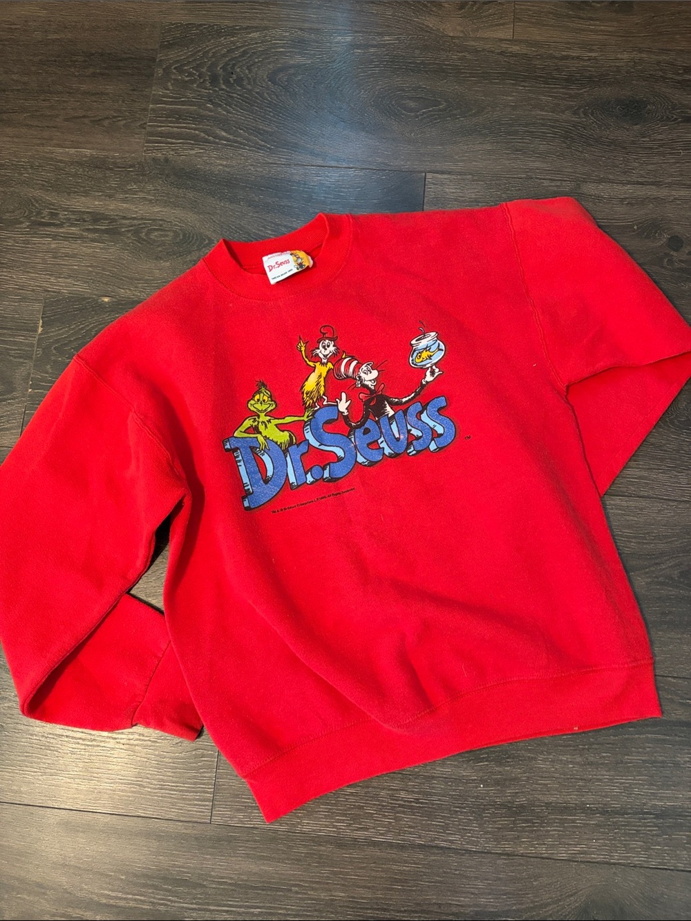 Vintage 90s Dr Seuss Cat In The Hat Big Logo Crew Neck sweatshirt Sz L